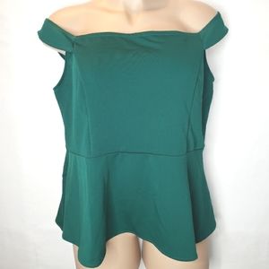 Worthington Woman Sleeveless Top Green Off The Shoulder Women' Plus Size 1X NWT